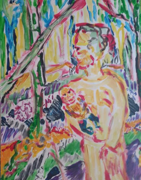 Thumbnail von Mann mit Bibabo, Acryl auf Papier, 04.2022, 40x30cm, 40€.jpg